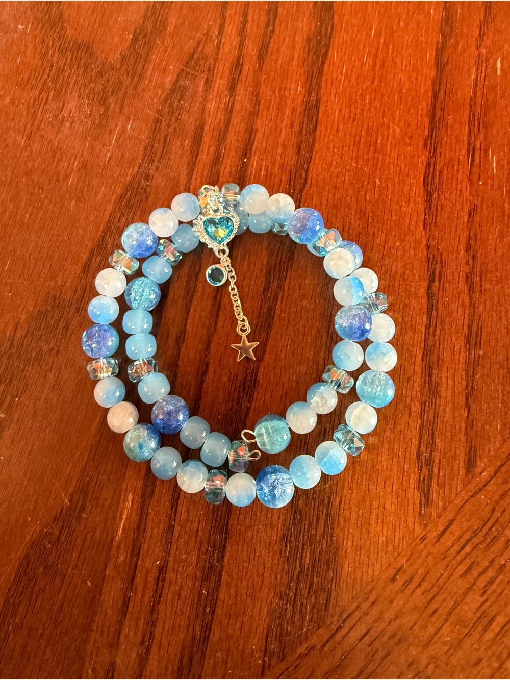 Blue Beaded Heart Charm Wrap Bracelet - Women Jewelry